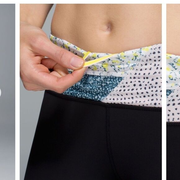 Lululemon Run: Inspire Crop II Leggings Black Floral Quilted Patchwork Size 6 - Picture 4 of 10